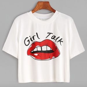 Women's Cropped Graphic White Tee Small New!